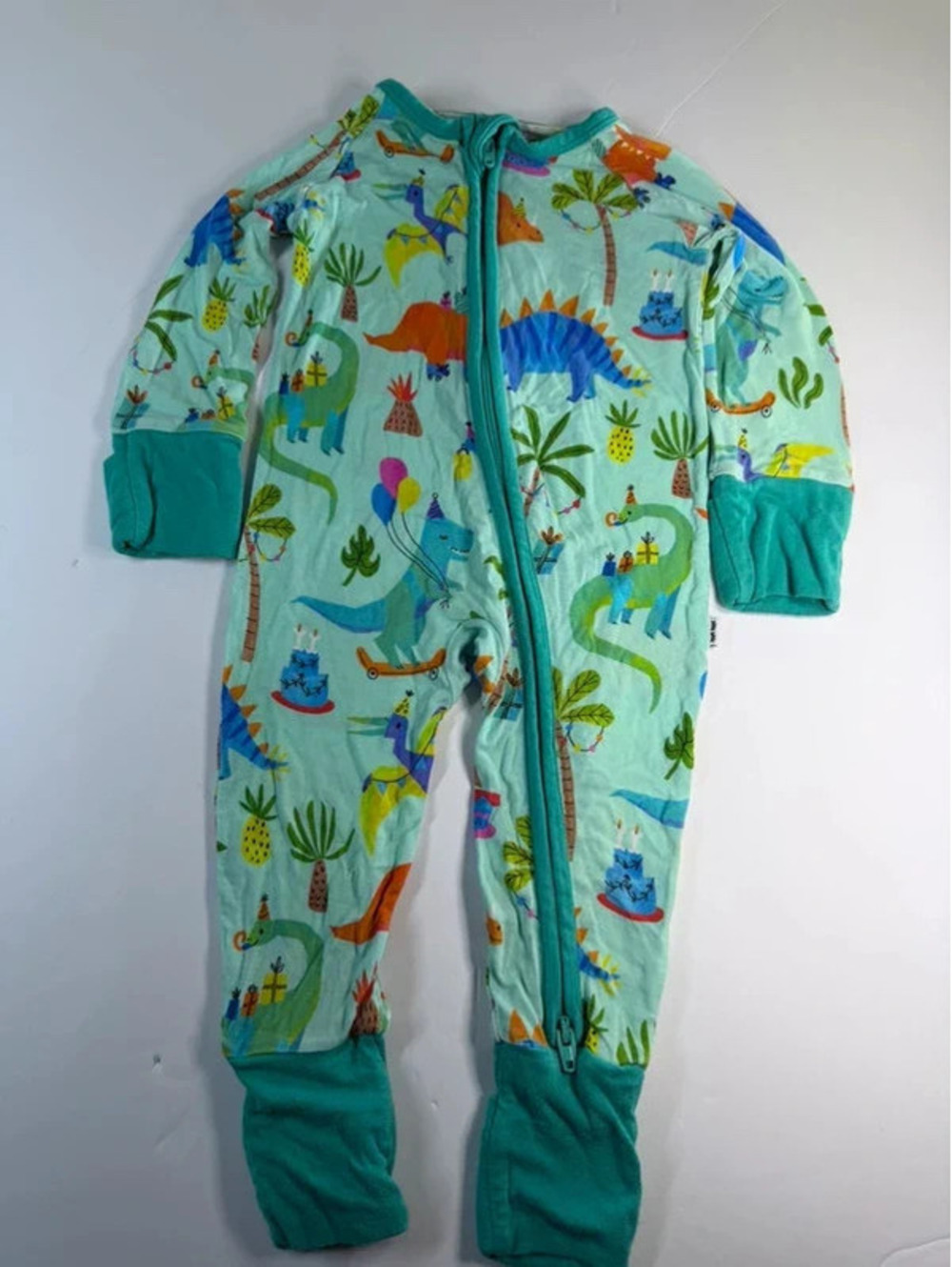 Little Sleepies Prehistoric Party Dinosaur Bamboo Zippy Romper 0-3M